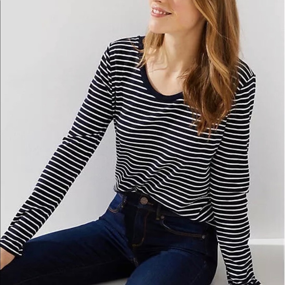 NWT LOFT Striped Scoop Neck Tee Size PXS